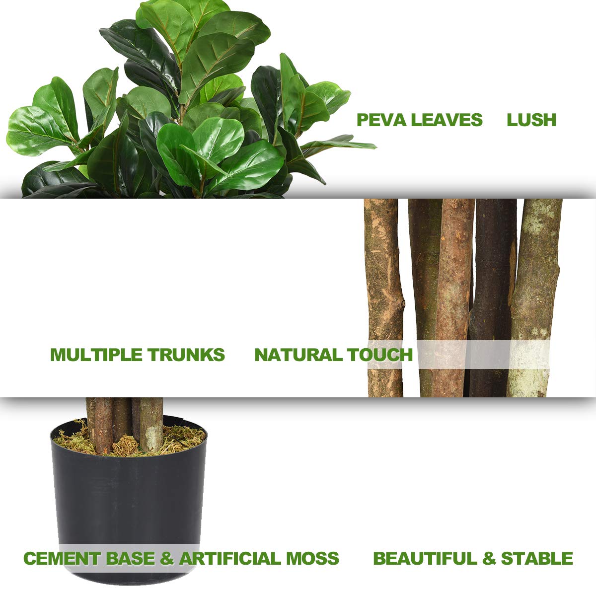 6FT Tall Artificial Fiddle Leaf Fig Tree in Pot - Realistic Fake Plant for Home, Office Decor - Perfect for Living Room, Bedroom & Indoor Spaces