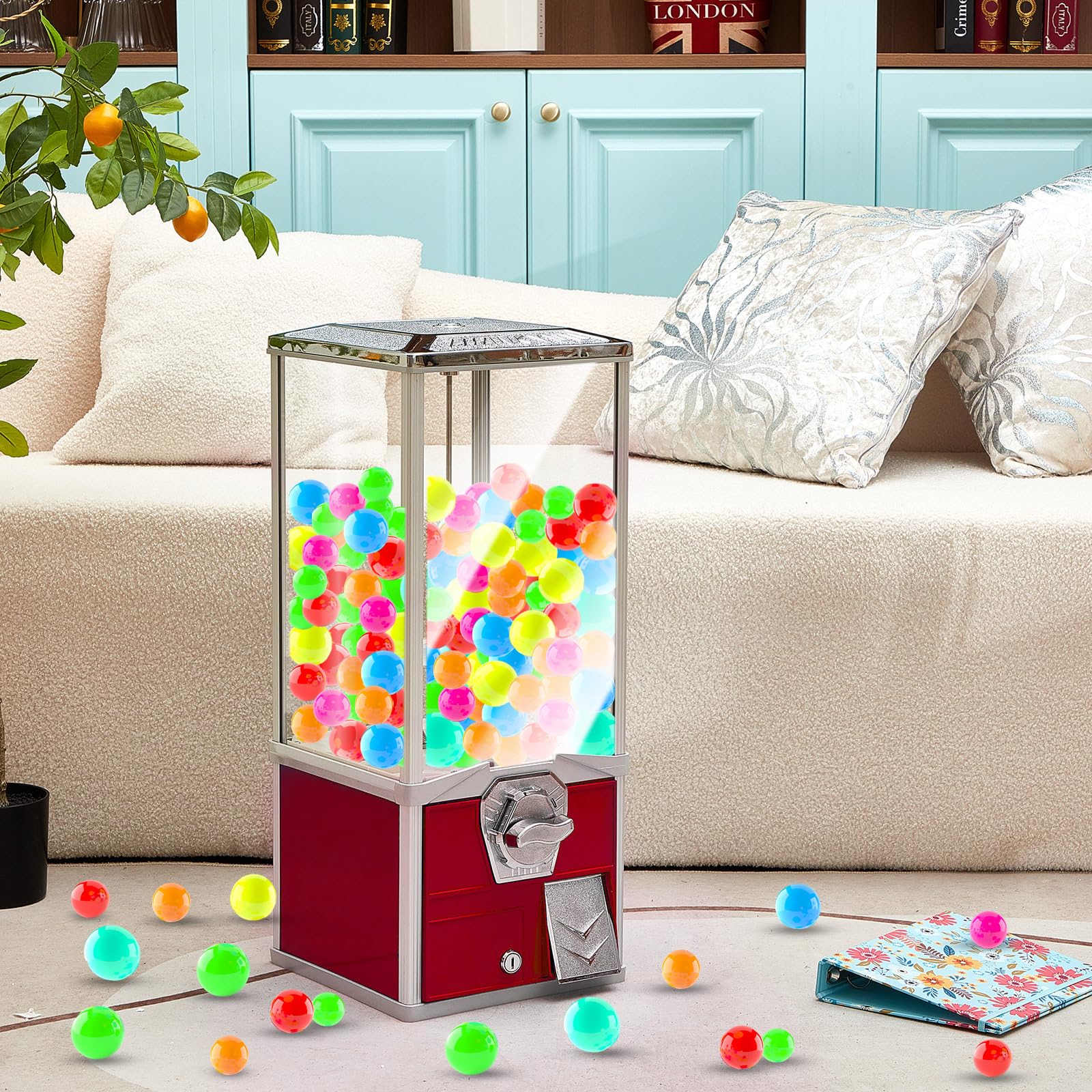 Gisafai 25-Inch Commercial Gumball Vending Machine - Large Toy Capsule Dispenser for 2-Inch Round Balls, Prizes & Candy (Red) - Perfect for Arcades, Retail Stores & Party Entertainment