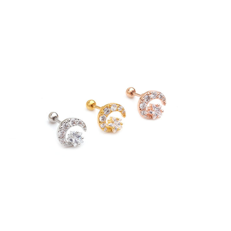 20G Cartilage Tiny Stud Earrings - Moon and Star Earrings for Women | HSPJ1950 | Perfect for Daily Wear, Gifts, and Special Occasions