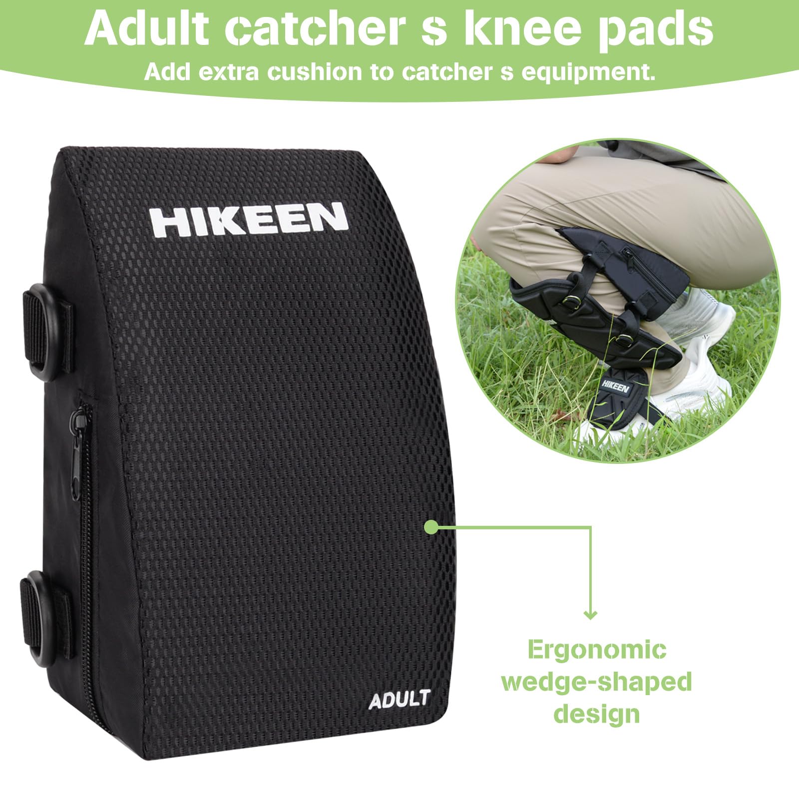 Hikeen Knee Savers for Baseball & Softball Catchers - Removable Sponge Knee Pads with Wedge Support for Adults - Perfect for Catching, Training & Game Protection