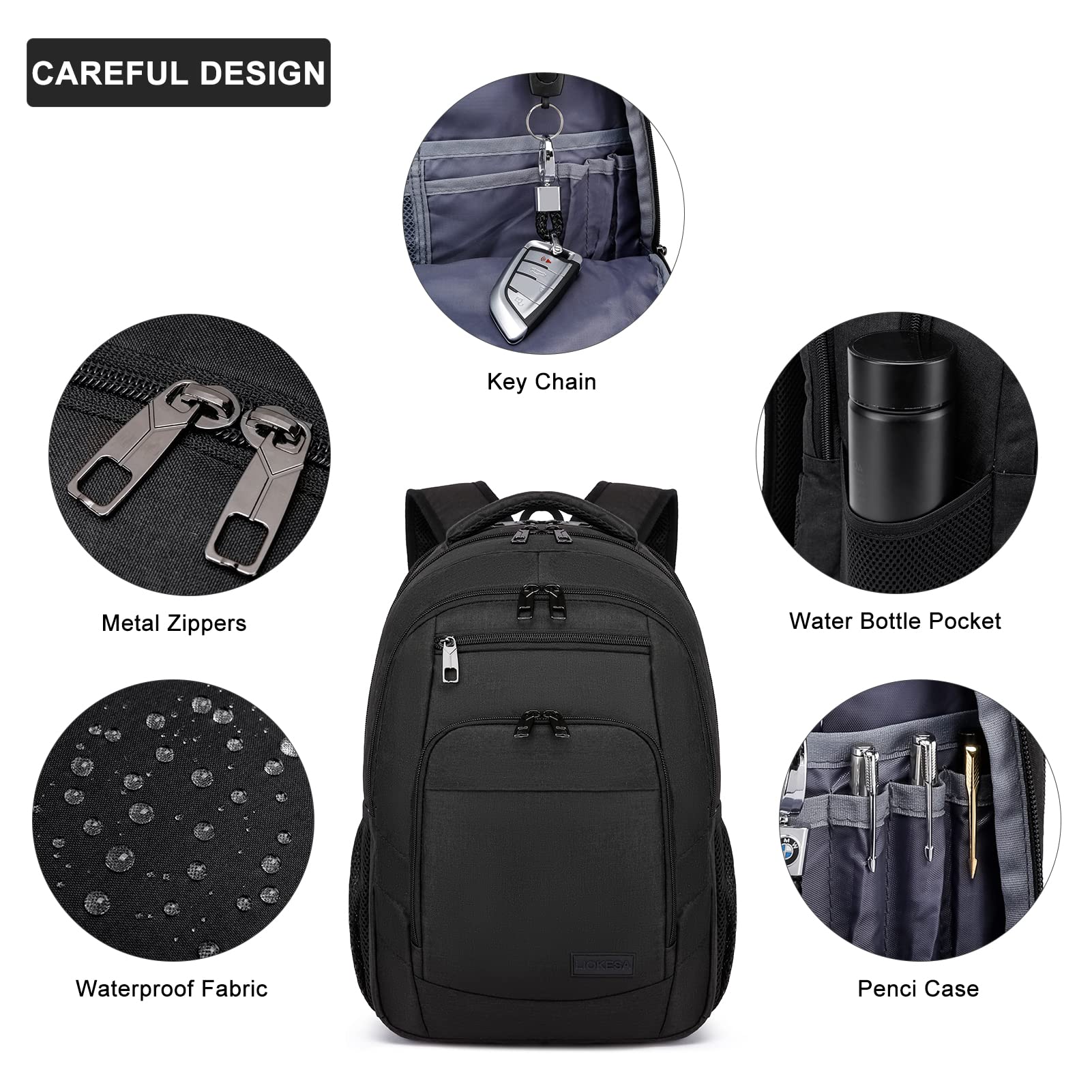 Water Resistant 15.6 Inch Laptop Backpack with USB Charging Port - Durable School & College Bookbag for Men, Women, Boys & Girls - Perfect for Work, Travel & Daily Commute