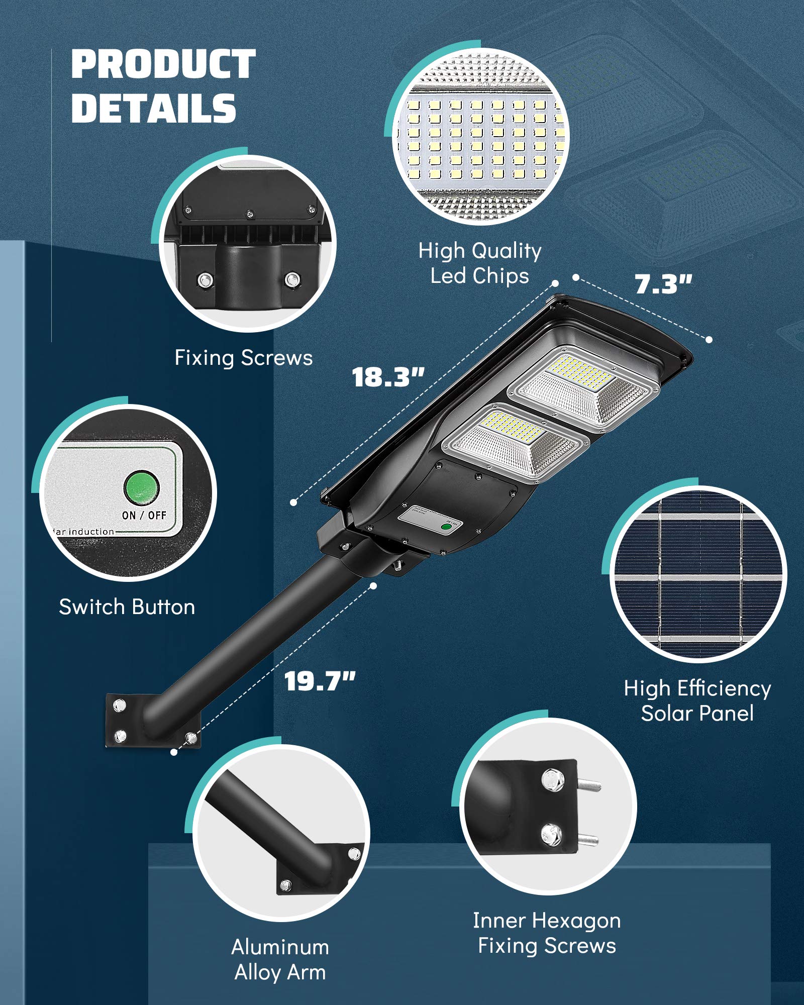 2Pack 1500W Solar Powered Street Lights - 6000K Bright White LED Outdoor Security Lights with Motion Sensor & Dusk to Dawn Auto On/Off - IP65 Waterproof for Driveway, Garden, Patio, Yard, Pathway, and Backyard Lighting