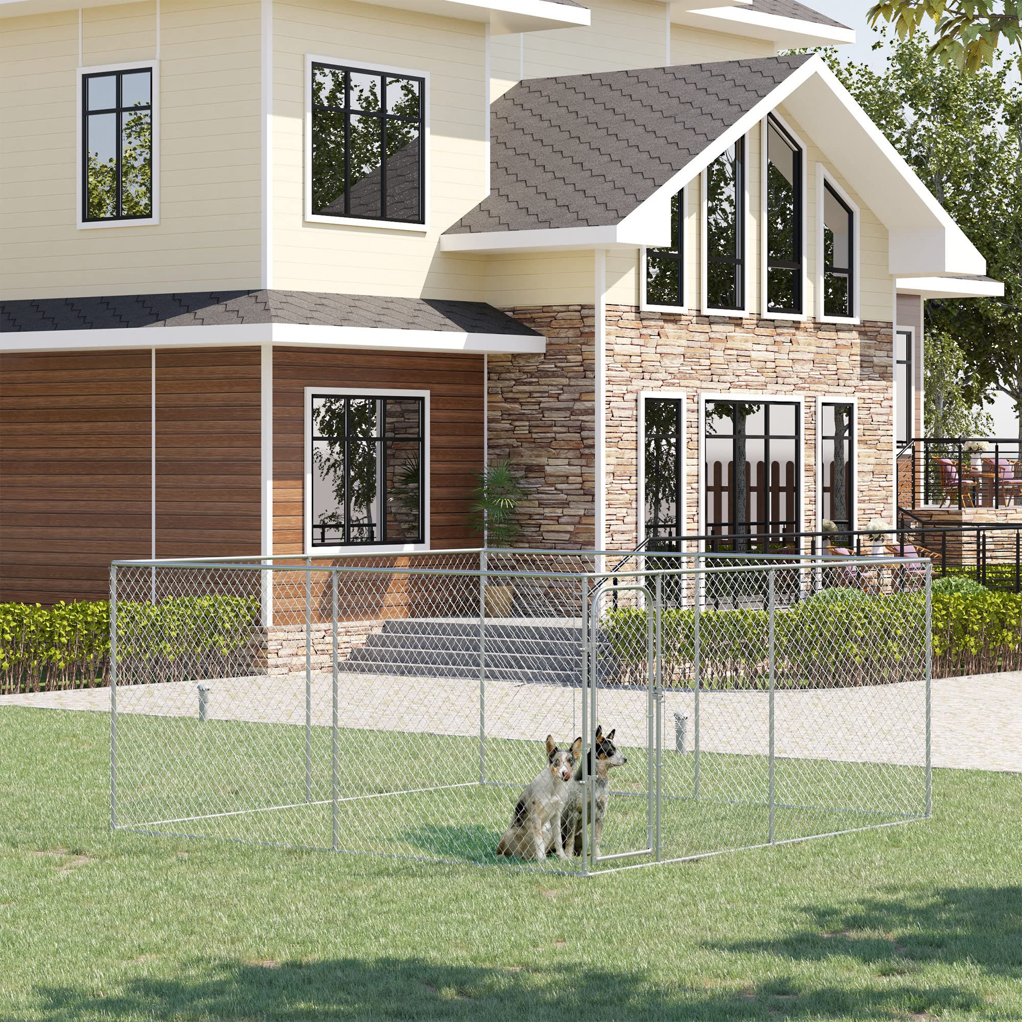 **Heavy Duty Outdoor Dog Kennel - PawHut 13.1' x 13.1' x 6' Galvanized Steel Dog Cage with Secure Lock - Large Dog Run Fence for Backyard, Garden & Secure Pet Containment**