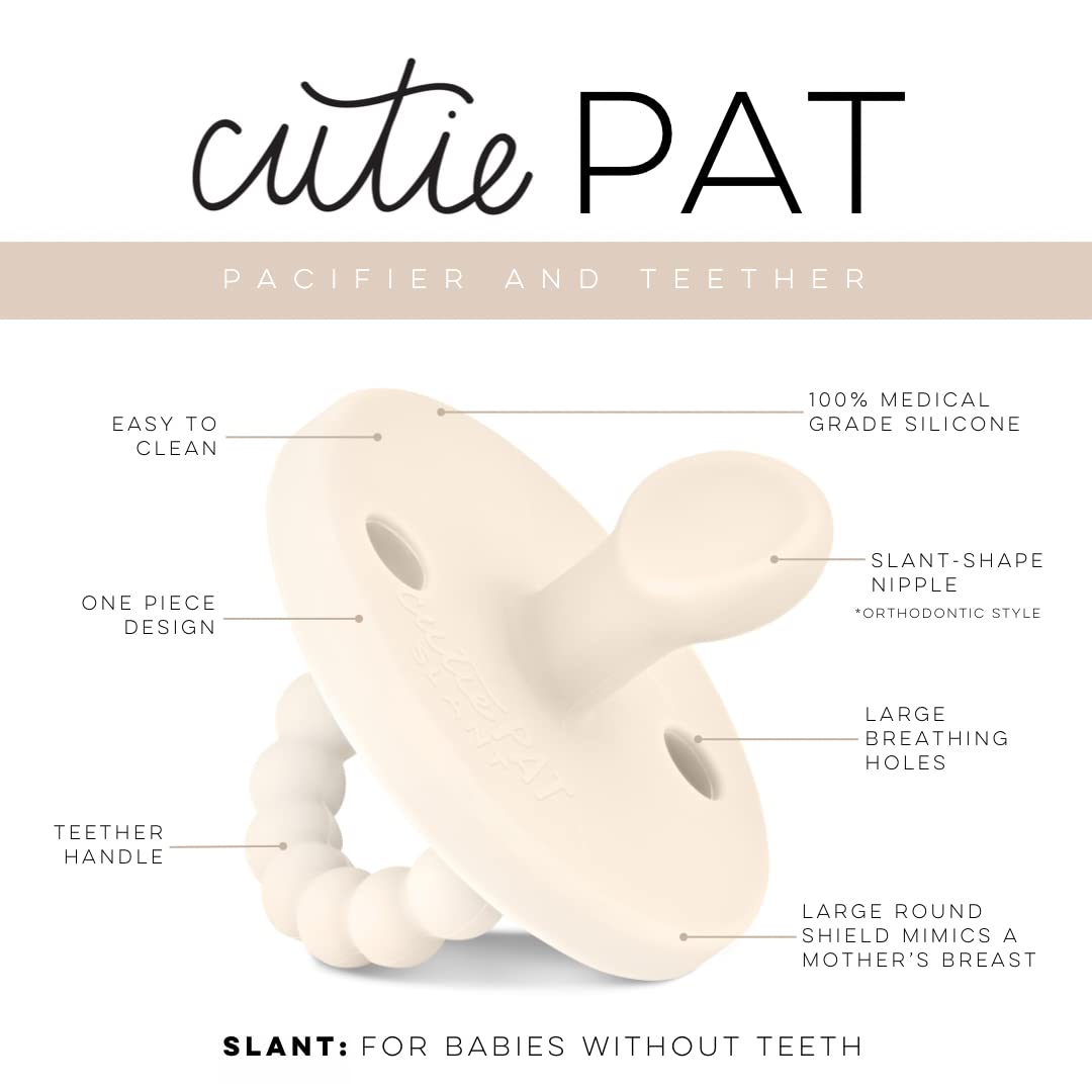 Ryan & Rose Cutie PAT Pacifier Teether for Babies - Slant Design, Ivory - Soothing Pacifier & Teether for Newborns & Infants - Perfect for Daycare, Travel, and Sleep Time
