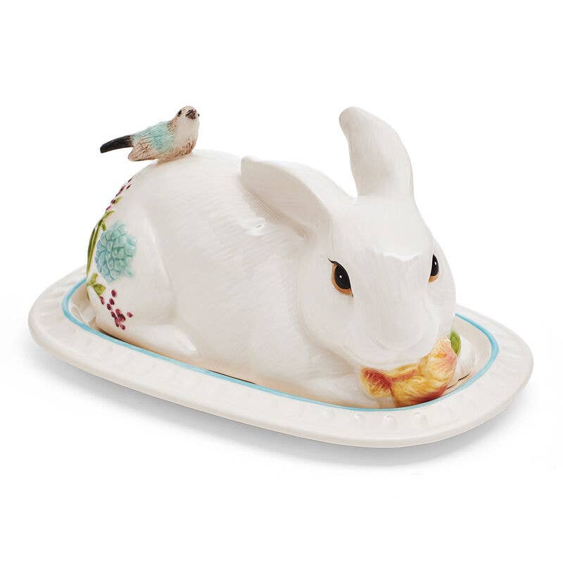 Fitz & Floyd Meadow Covered Butter Dish - Brown Ceramic Butter Keeper with Lid - Elegant Farmhouse Style for Dining Table, Kitchen, and Holiday Gatherings