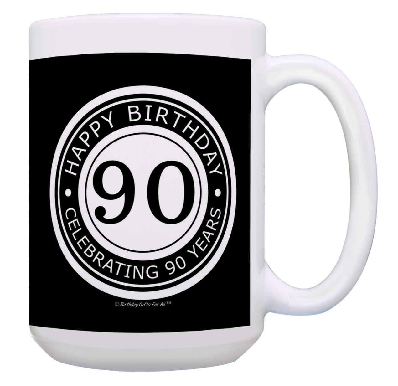 90th Birthday Gifts - 15oz Black Mug for Celebrating 90 Years - Perfect for Coffee, Tea, and Memorable Moments