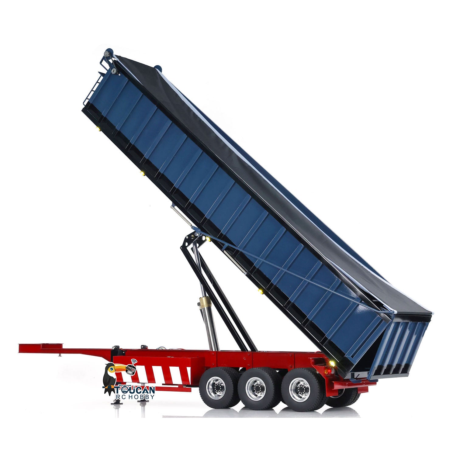 1/14 Scale Metal 3-Axle Hydraulic RC Dump Truck with Electric Awning - Remote Control Construction Tractor Trailer for Adults & Kids (Painted & Assembled) - Perfect for Construction Site Play, Collecting, and RC Truck Racing