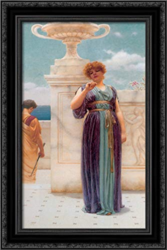John William Godward 16x24 Black Ornate Wood Framed Canvas Art - Elegant Engagement Ring Painting for Home Decor, Wedding Gift & Romantic Wall Art