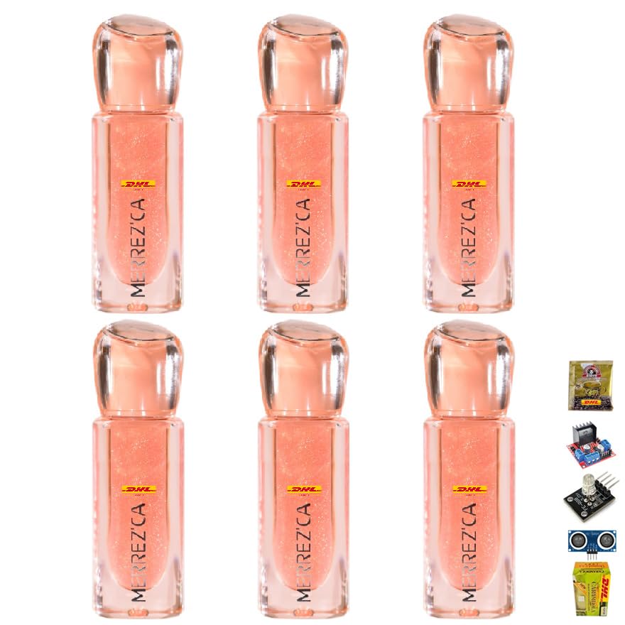 Merrezca Moisture Lip Oil Set of 6 - 4ml/Box Hydrating & Nourishing Korean Lip Gloss Shade #01 Sunrise | Perfect for Daily Lip Care, Makeup Looks & Gift Giving | Free Beauty Gifts Included