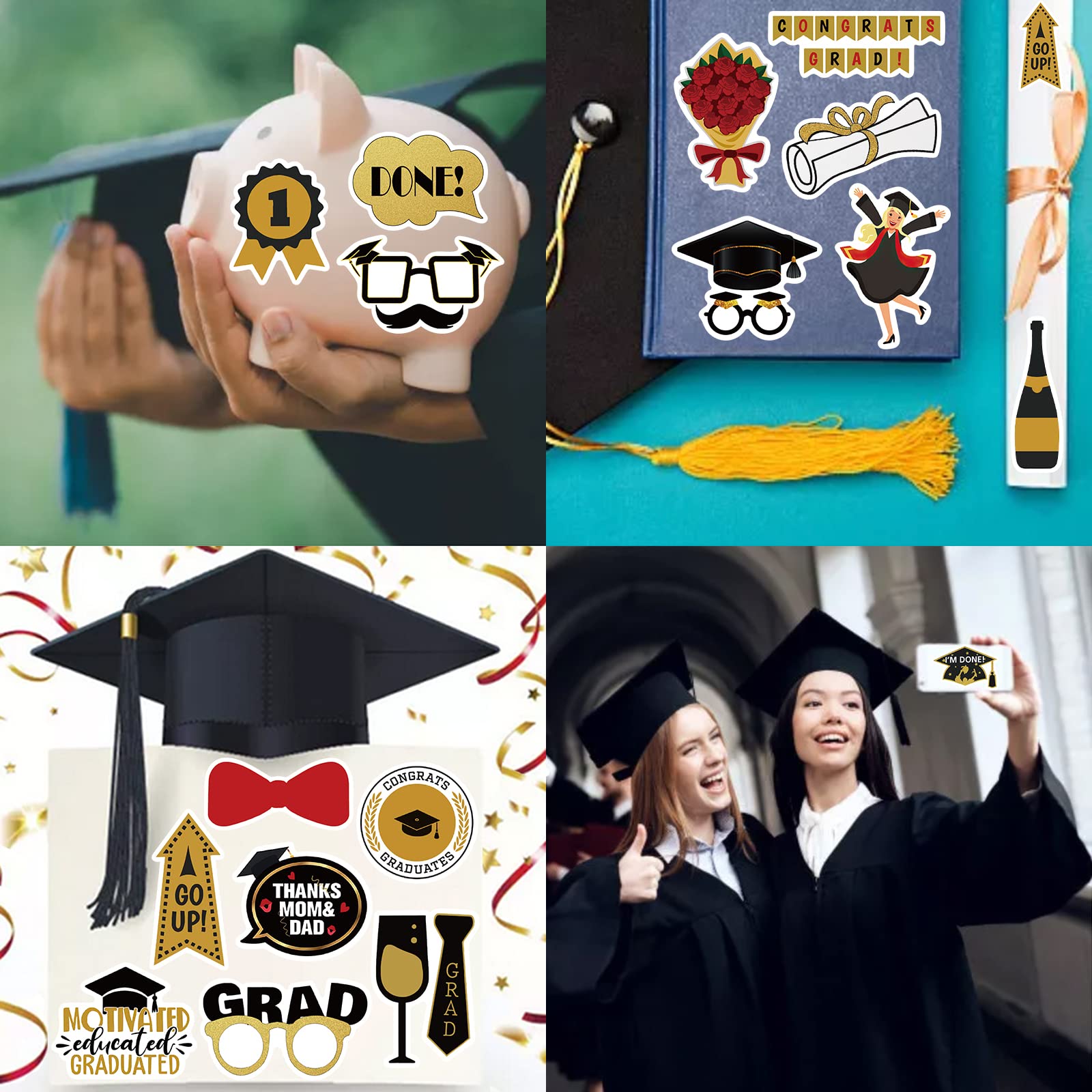 52PCS Graduation Stickers - Vinyl Waterproof Decals for Water Bottles, Laptops, Luggage, Helmets | Perfect for Grad Party Decorations, DIY Scrapbooking & Gift Giving