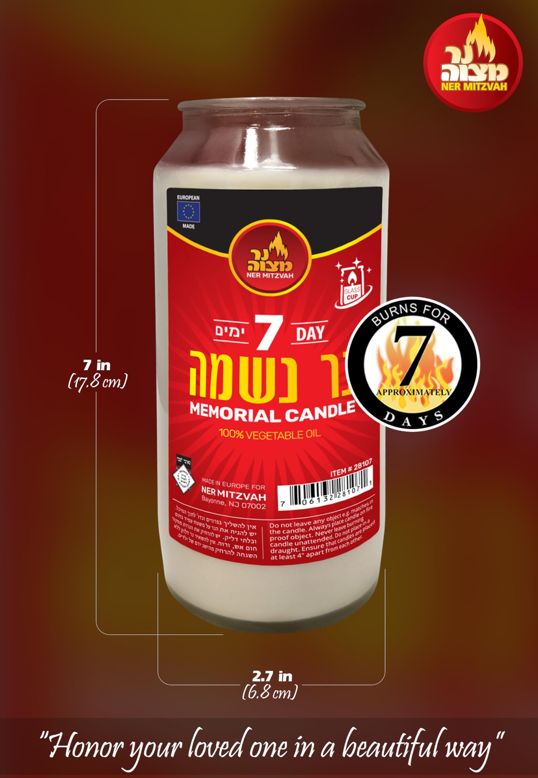 7 Day Yahrzeit Candle - Kosher White Memorial Candles (3-Pack) for Yom Kippur & Jewish Holidays - 100% Vegetable Wax Prayer Candle in Glass Jar - Perfect for Synagogue, Home Memorials & Religious Ceremonies