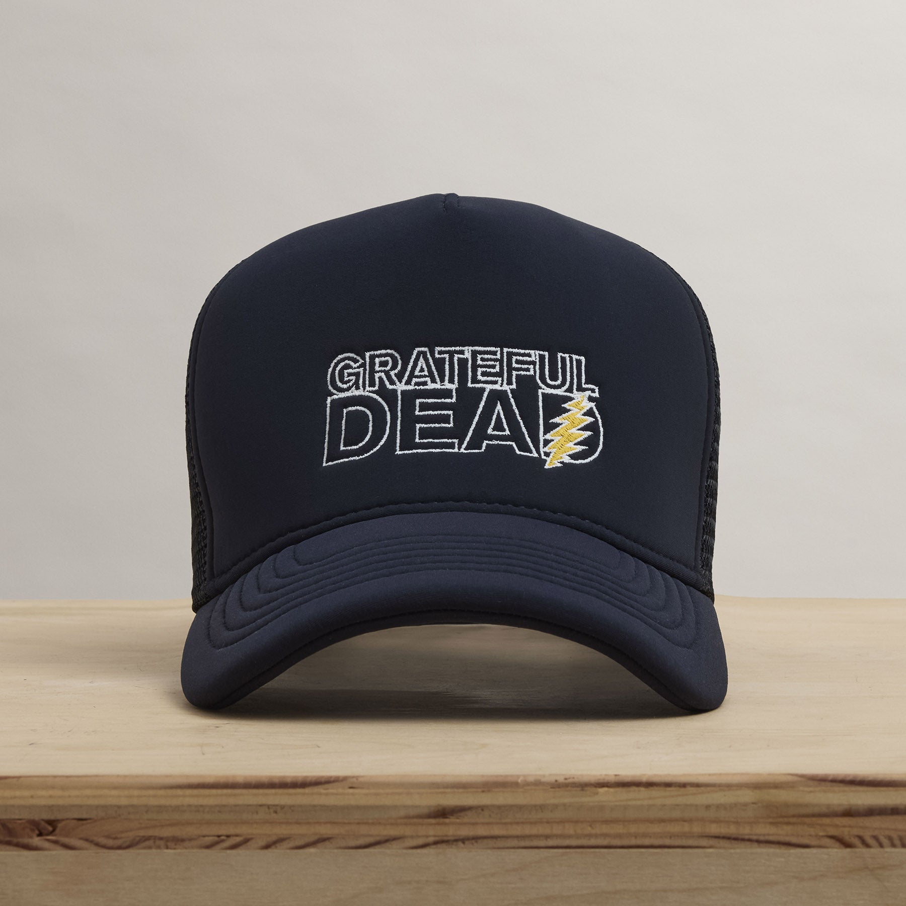 Grateful Dead Lightning Bolt Embroidered Trucker Hat - Navy Blue Vintage Style Snapback Cap for Music Fans & Outdoor Activities