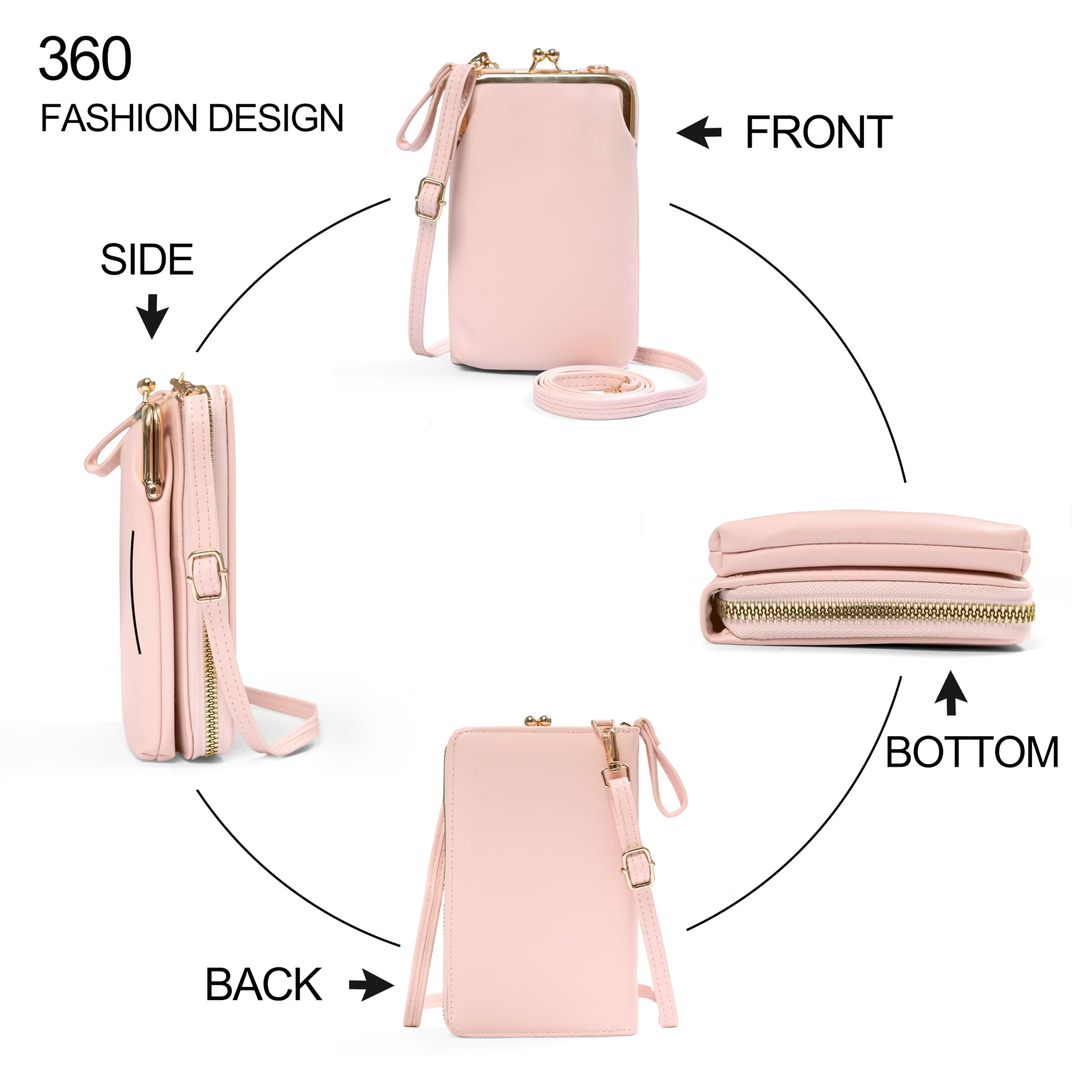 Ketmart Women's Crossbody Cellphone Purse - Small Phone Wallet with Side Zipper Pocket | Cute Crossbody Bag for iPhone & Android | Perfect for Shopping, Travel & Daily Use (Pink)