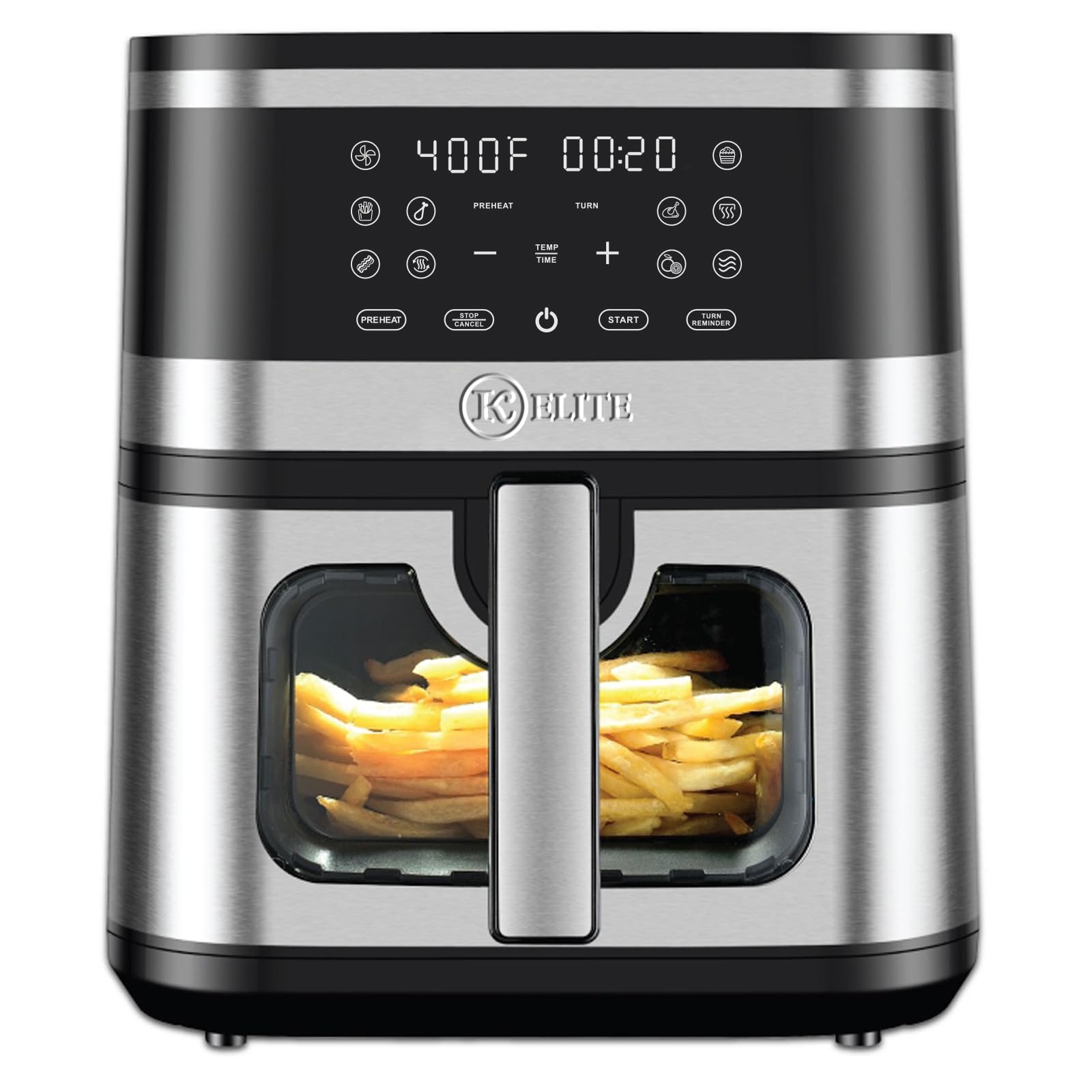 Kitchen Elite® 8.5QT XL Stainless Steel Air Fryer Oven with View Window - 10 One-Touch Functions, Precise Temperature Control, 90% Less Oil, 1700W Rapid Heating for Roasting, Baking & Dehydrating - Perfect for Healthy Cooking, Meal Prep & Family Dinners
