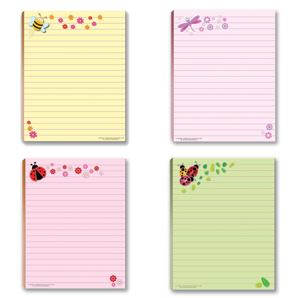 Stonehouse Collection Cute Notepads - 4 Assorted Designs (Ladybug, Bee, Butterfly, Dragonfly) - USA Made Notepads - Fun Small Gift for Women, Office Supplies & School Stationery - Perfect for Journaling, Note Taking & Gift Giving