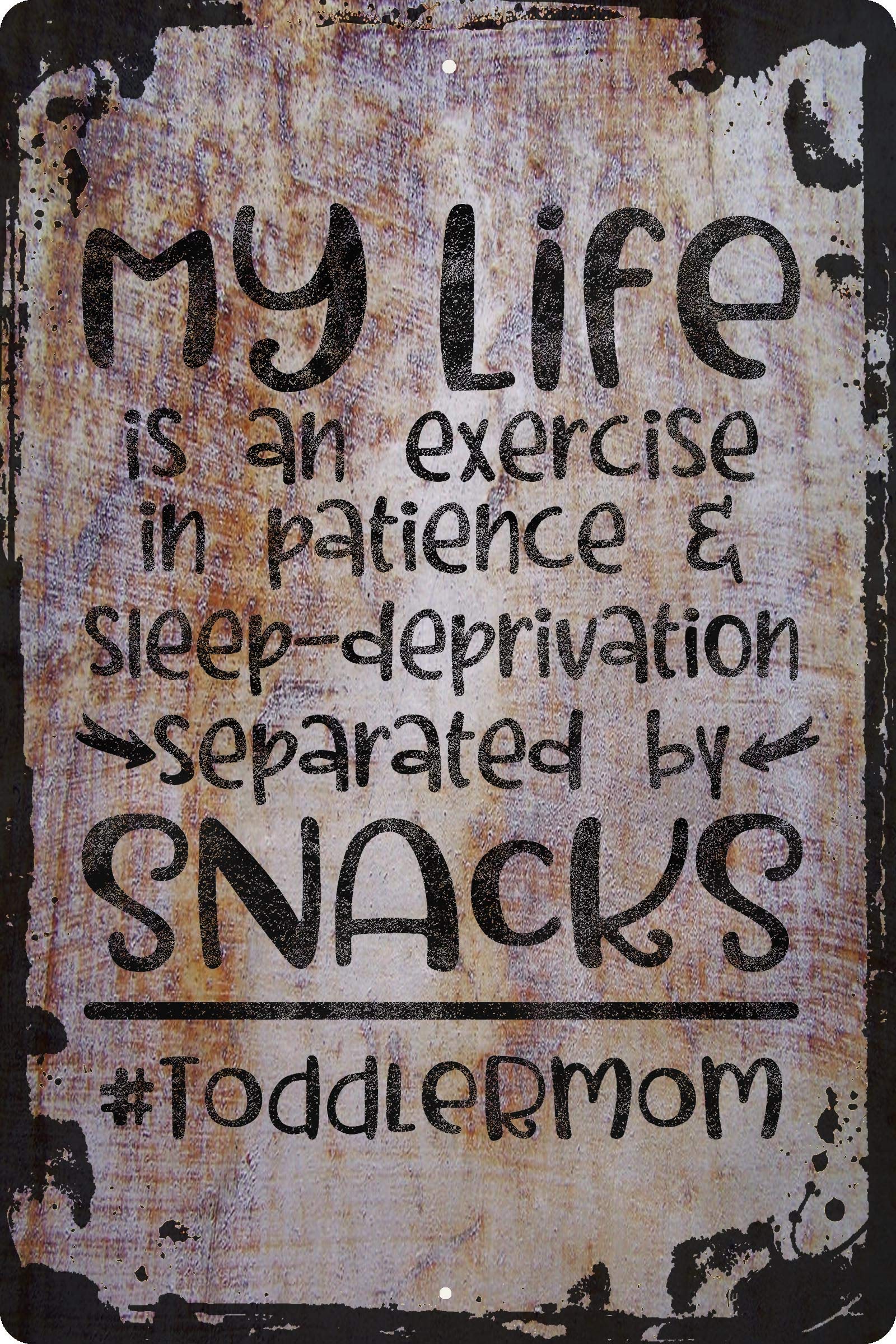 Funny Mom Wall Art Decor - 'My Life is Patience' Sleep Deprivation Snacks Toddler Quote - 12x18 Inch Beige Print - Perfect Nursery Decor & Humorous Gift for New Mothers