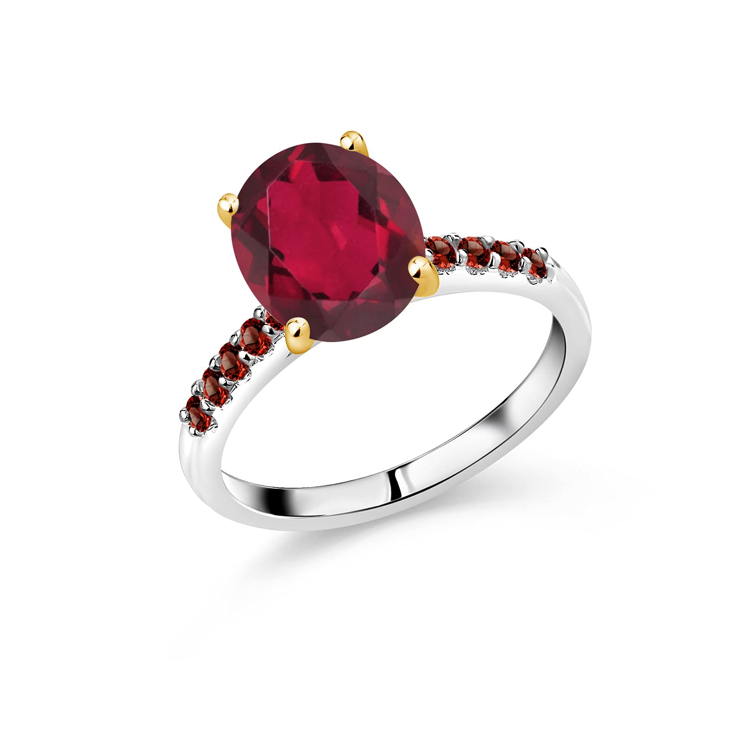4.48 Ct Red Mystic Quartz & Garnet 10K White Gold Ring with Yellow Gold Prongs | Gem Stone King | Elegant Jewelry for Weddings, Anniversaries & Special Occasions