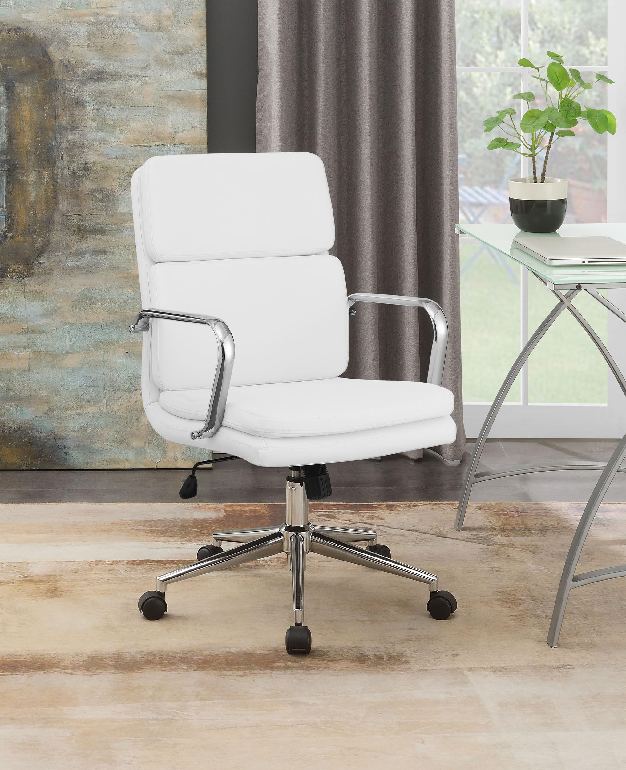 Coaster Furniture 801767 Standard Back Upholstered Office Chair - White & Chrome Ergonomic Desk Chair for Home Office, Computer Workstation & Conference Room