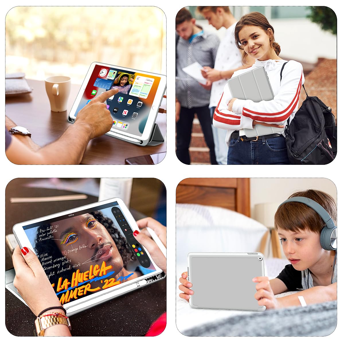 Premium iPad 9th/8th/7th Gen Case for 10.2 Inch (2021/2020/2019 Models) - Shockproof TPU Back with Pencil Holder & Auto Sleep/Wake Cover - Light Gray | Perfect for School, Work & Travel Protection