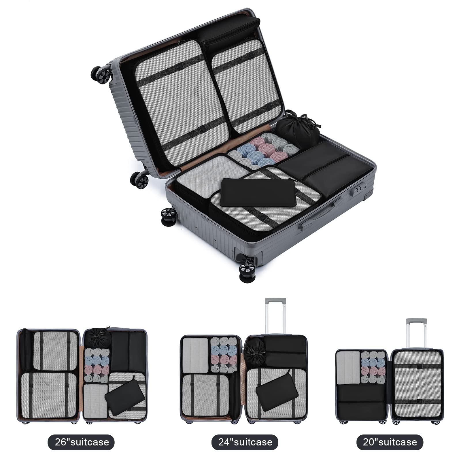 DIMJ 9-Piece Packing Cubes Set for Travel - Lightweight Luggage Organizers with Mesh Panels for Suitcase Storage (Perfect for Business Trips, Vacations & Weekend Getaways)