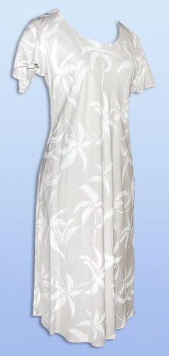 Hurricane - Hawaiian Cap Sleeve Short Tank Dress in White with Green and White Trees | Tropical Summer Beach Dress for Women | Perfect for Vacation, Pool Party & Casual Outings