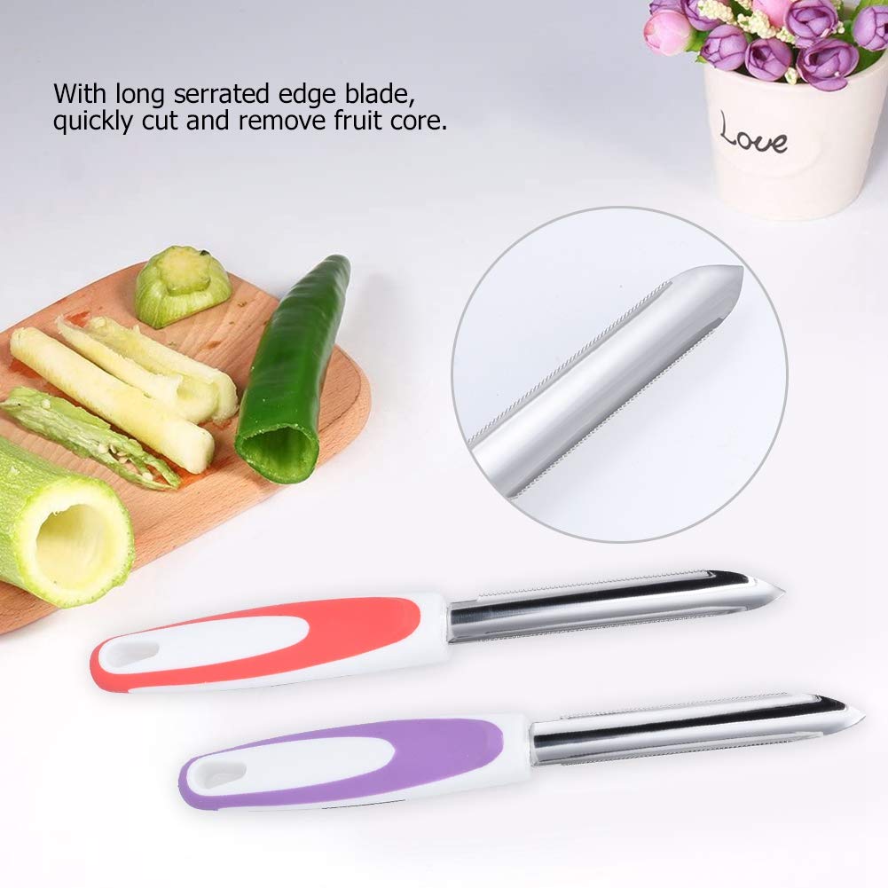 Premium Stainless Steel Fruit Corer Set - 2Pcs Kitchen Tool for Apples, Pears, Peppers | Orange & Purple (9.8x1.2in) | Perfect for Meal Prep, Fruit Platters & Healthy Snacks