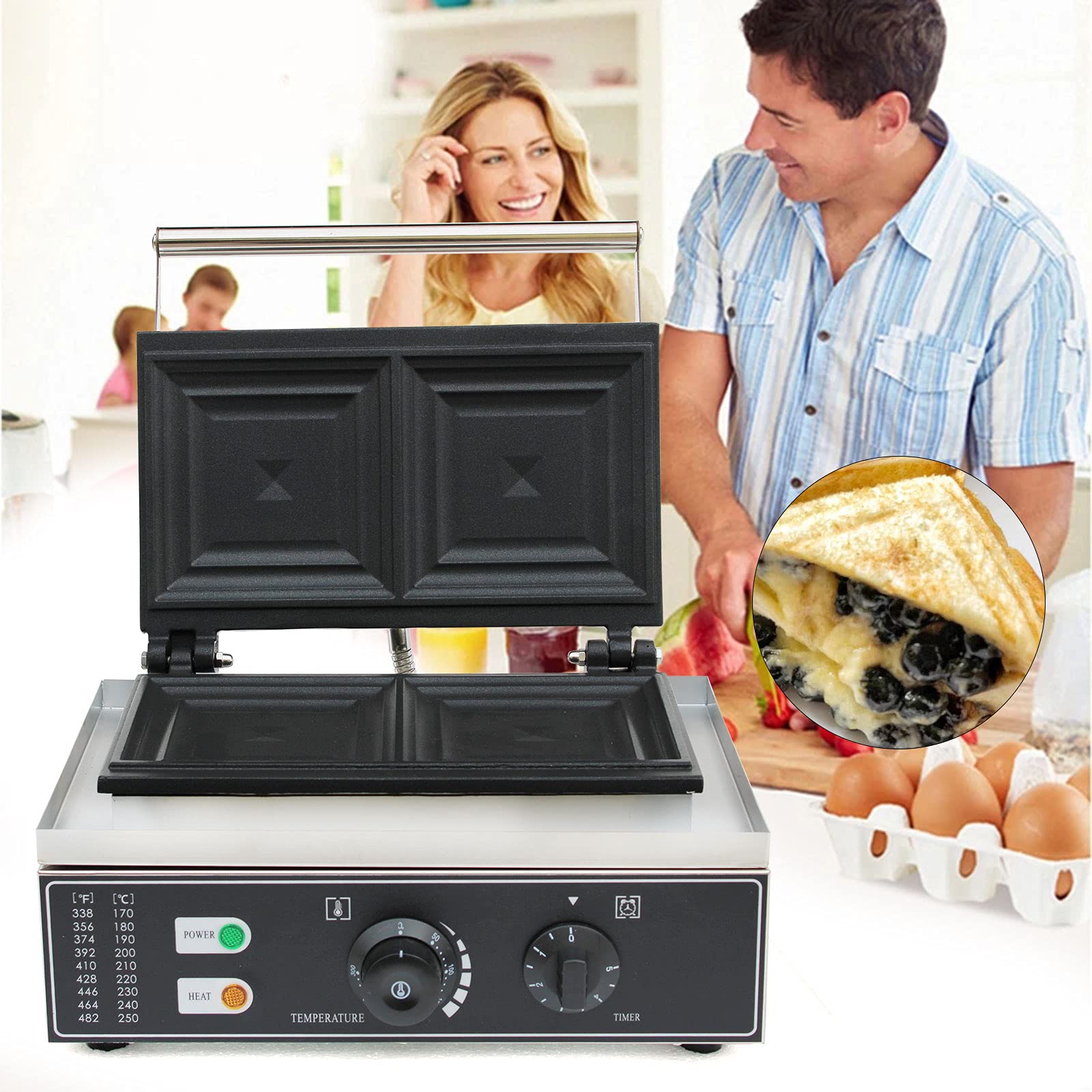 2-in-1 Commercial Sandwich Maker - 1500W Electric Grill & Toaster with Nonstick Plates & Adjustable Temperature - Perfect for Bakeries, Restaurants & Home Breakfast - Make Grilled Cheese, Paninis & Hot Sandwiches Easily
