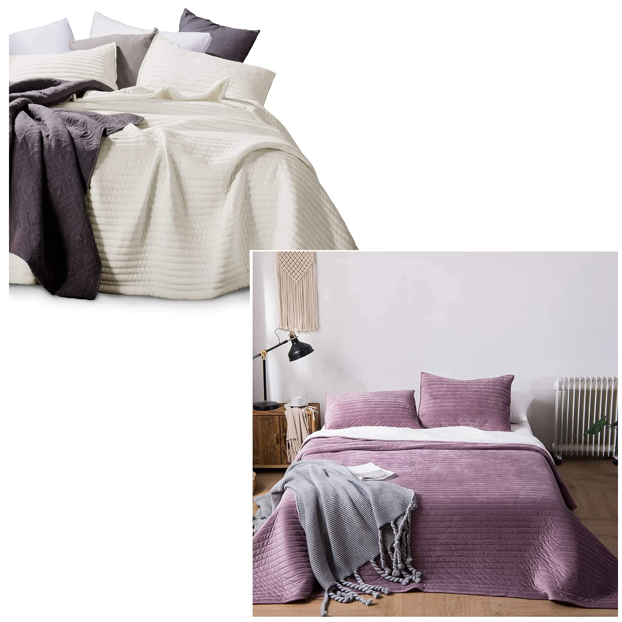 KASENTEX Ivory Queen Size Quilted Bedding Set with Purple Accents - Soft Coverlet & Blanket Combo for Cozy Bedroom Decor | Perfect for Master Bedroom, Guest Room, and Dormitory