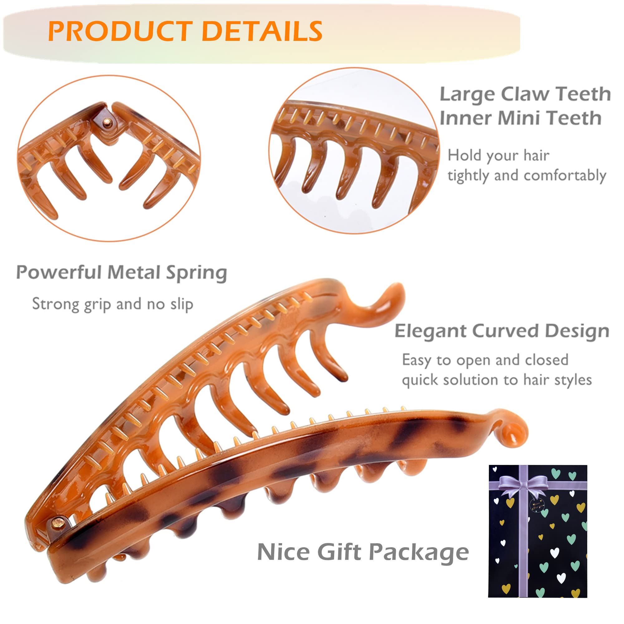 6 Pack Large Banana Hair Clips - 5 Inch Non-Slip Claw Clips for Women with Thin, Fine or Thick Hair - Perfect for Ponytails, Buns and Everyday Hairstyles