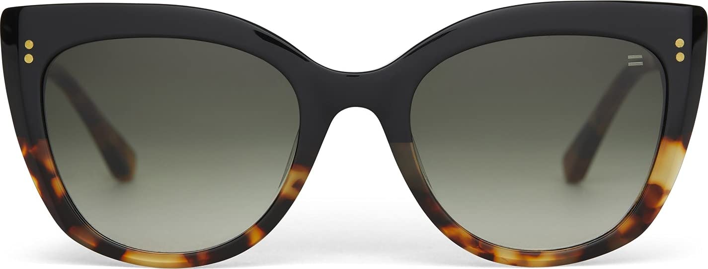 TOMS Women's Sophia Cat Eye Sunglasses - Black Tort Fade, Shiny Gold & Deep Olive Gradient (53-21-147) | UV Protection Fashion Shades for Driving, Beach & Outdoor Activities