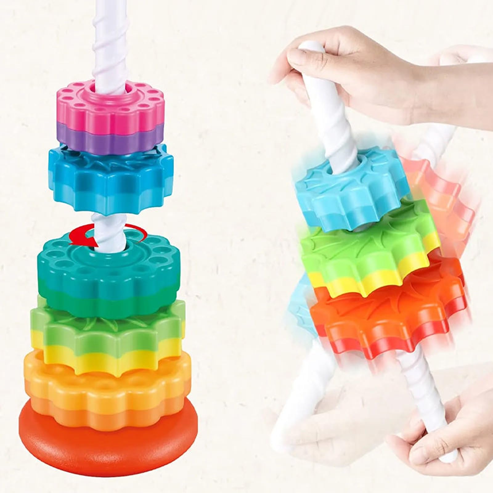 Rainbow Stacking Toys for Toddlers - Educational Spinning Stacking Tower | Montessori Sensory Learning Toy for Boys & Girls | Perfect for Early Childhood Development & Playtime Fun