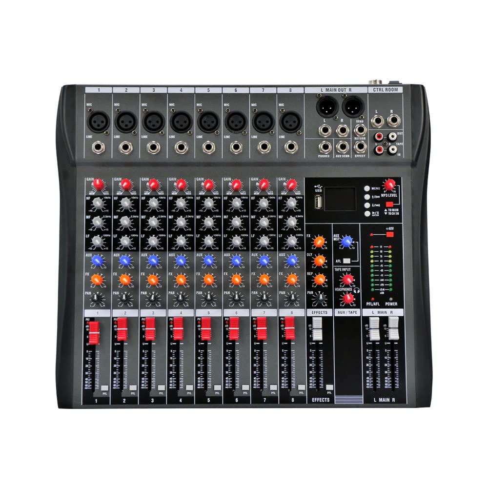 8-Channel Professional USB Audio Mixer Console - Studio DJ Sound Controller for Music Recording, Live Performances, Bars & Home Parties | Perfect for Stage, Studio & Event Sound Mixing