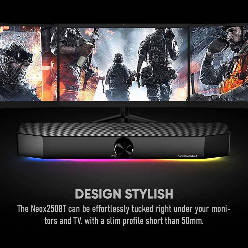 SonicGear Neox 250BT Wireless Bluetooth Sound Bar with RGB LED Lighting Effects - Perfect for Home Theater, Gaming & Party Audio System