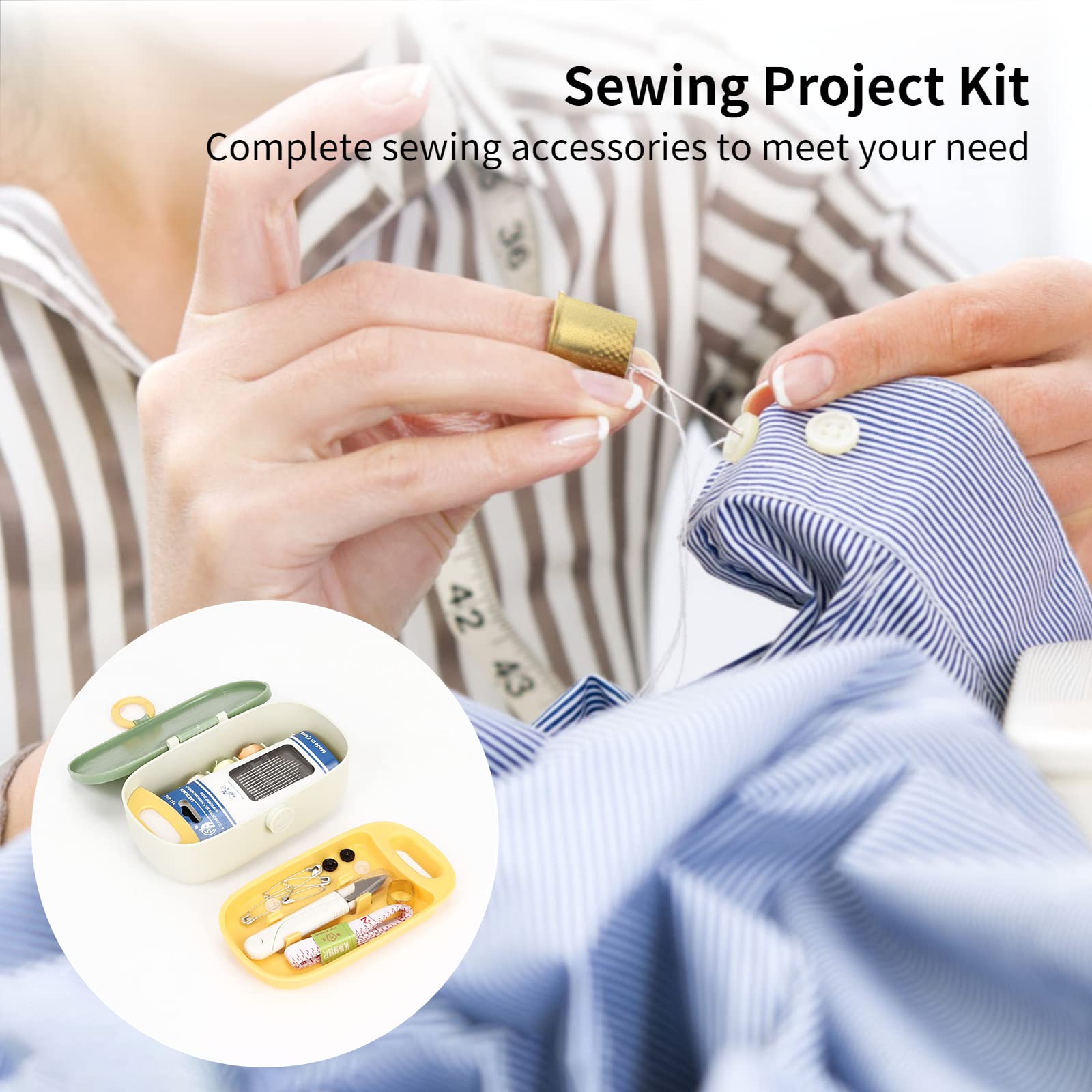 43pcs Portable Sewing Kit with Plastic Storage Box - Complete Hand Sewing Supplies for DIY Projects, Crafts & Travel - Needles, Threads & Repair Tools for Home, Emergency & On-the-Go Sewing Needs