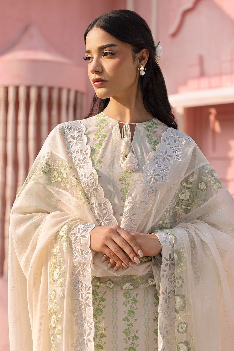 3PC Printed Lawn Suit with Green Trellis Design - Perfect for Summer Outfits, Garden Parties & Casual Wear