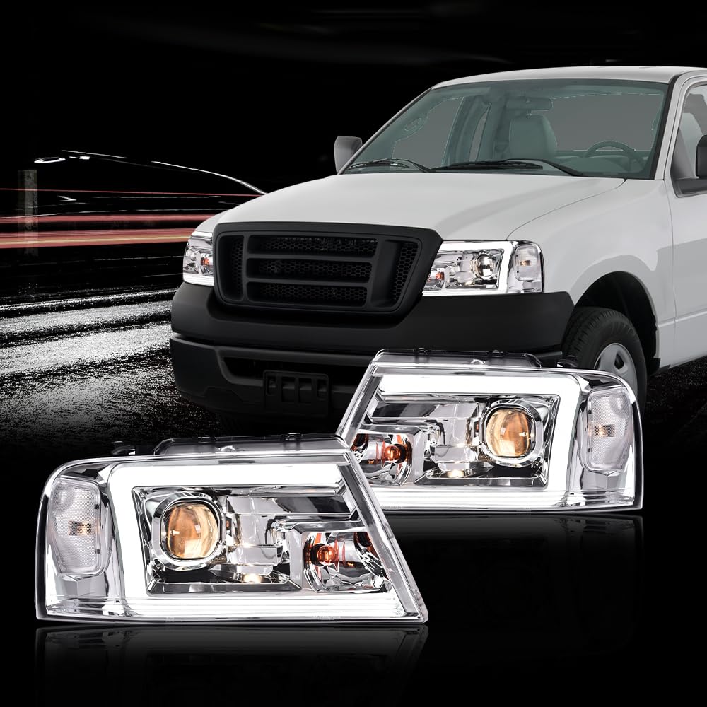 PIT66 LED DRL Headlights for Ford F150 2004-2008 & Lincoln Mark LT - Clear Lens Chrome Housing (Not Fit Heritage/Flareside) - Upgrade Your Truck Lighting