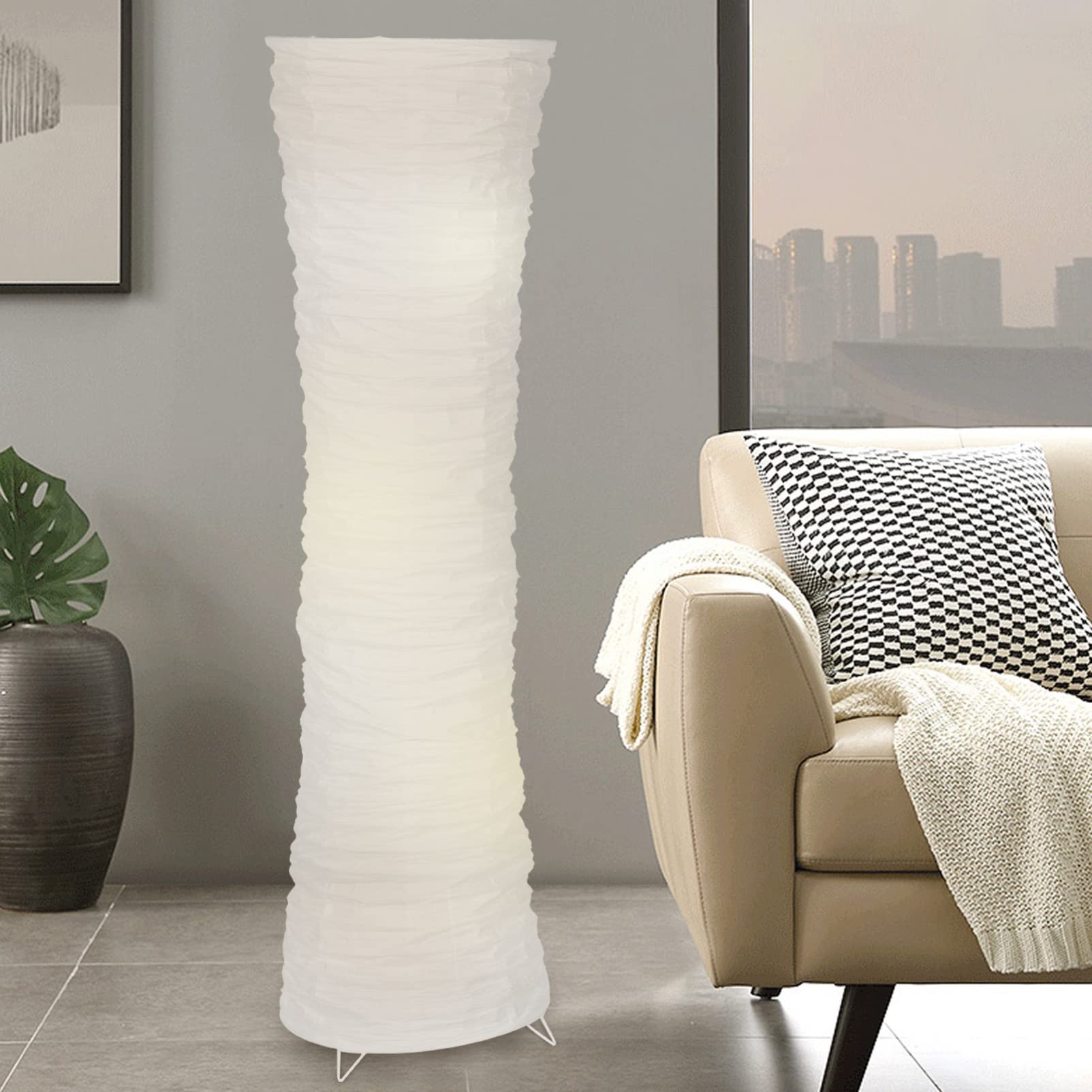 Lurrose 43 Inch White Fabric Floor Lamp Shade - Japanese Style Simple Paper Lampshade for Living Room & Bedroom Decor | Beige White Standing Lamp Cover for Cozy Ambiance & Modern Home Lighting