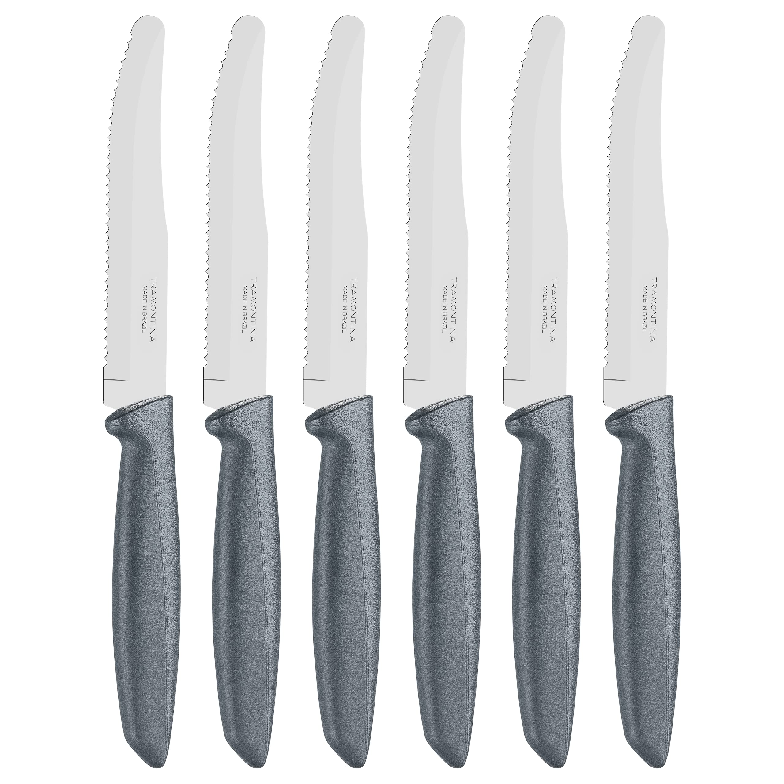 Tramontina 6-Piece Kitchen Knife Set - Stainless Steel Serrated Fruit & Tomato Knife, Vegetable Chopper & Peeler - Multipurpose Cooking Knives with Rounded Tip (Grey, Model 23498655) - Perfect for Meal Prep, Slicing Fruits, Chopping Vegetables & Everyday Cooking