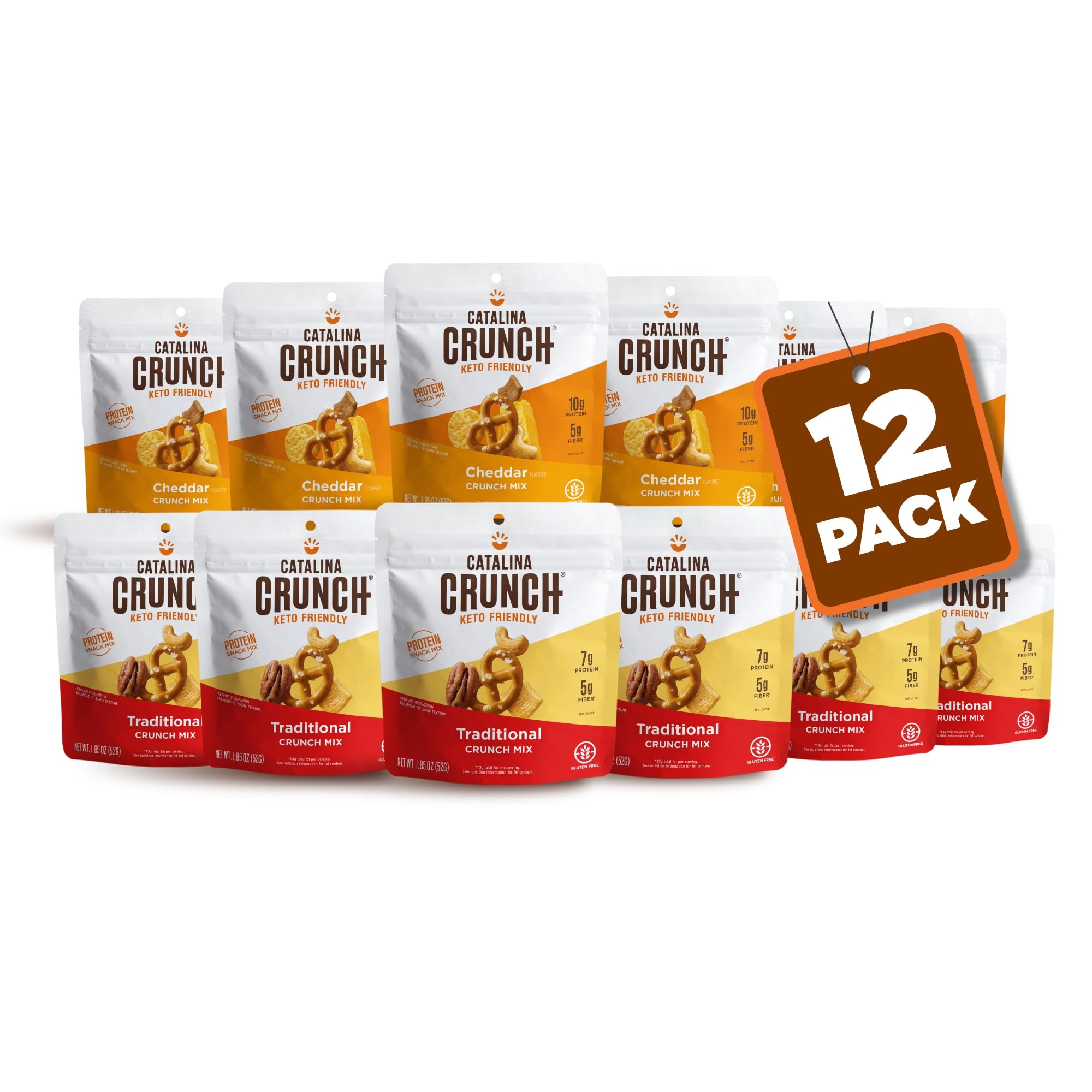 Catalina Crunch High Protein Keto Snack Mix - Low Carb, High Fiber Grab & Go Variety Pack (12 Bags: 6 Traditional & 6 Cheddar) | 1.85oz Bags for Work, School & Travel | Keto Friendly Protein Snacks for Weight Loss & Healthy Lifestyle