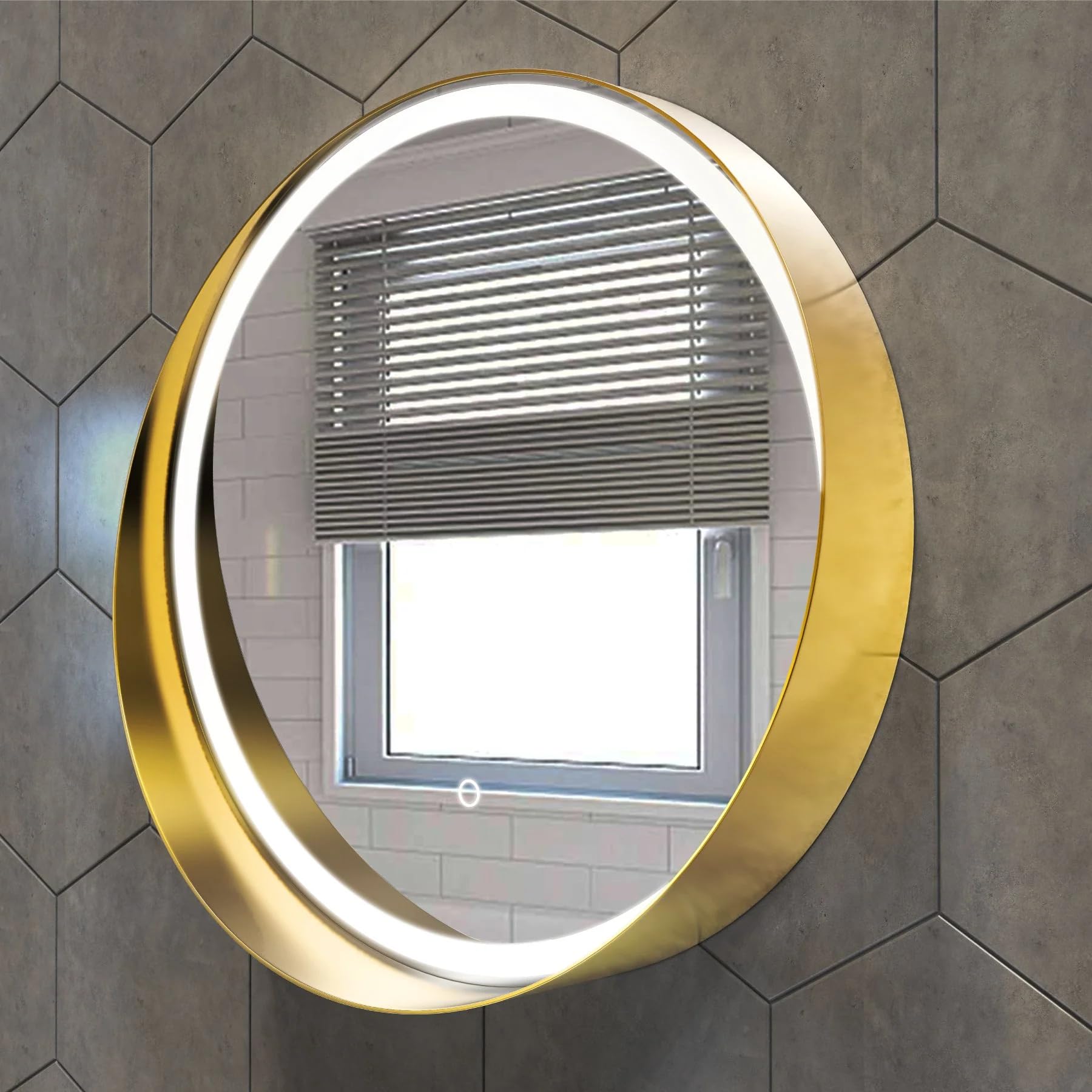 24 Inch Round LED Bathroom Vanity Mirror with Gold Frame - 3000K/4000K/6000K Adjustable Color Temperature, Anti-Fog, CRI 90+, Touch Control & Defogger - Perfect for Makeup, Grooming & Home Decor