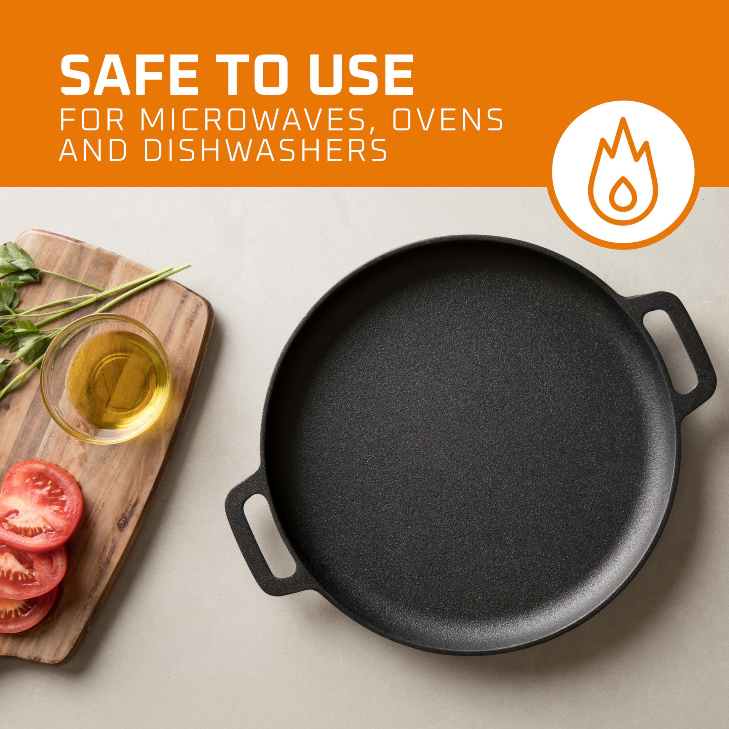 Bruntmor Pre-Seasoned 16 Inch Cast Iron Skillet - Dual Large Loop Handles, Durable Black Pan for Grilling, Deep Frying & Stovetop Cooking | Oven Safe & Perfect for Breakfast, Camping & Outdoor Cooking