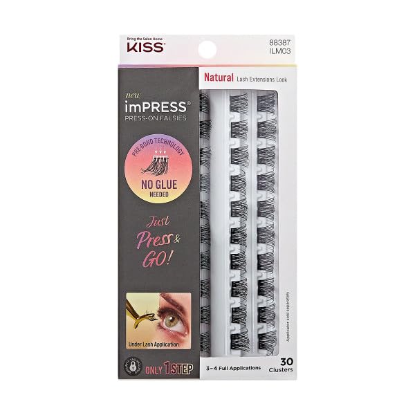 imPRESS Press-On False Eyelashes 3-Pack - 90 Natural Clusters for Everyday Wear, Date Night & Special Occasions