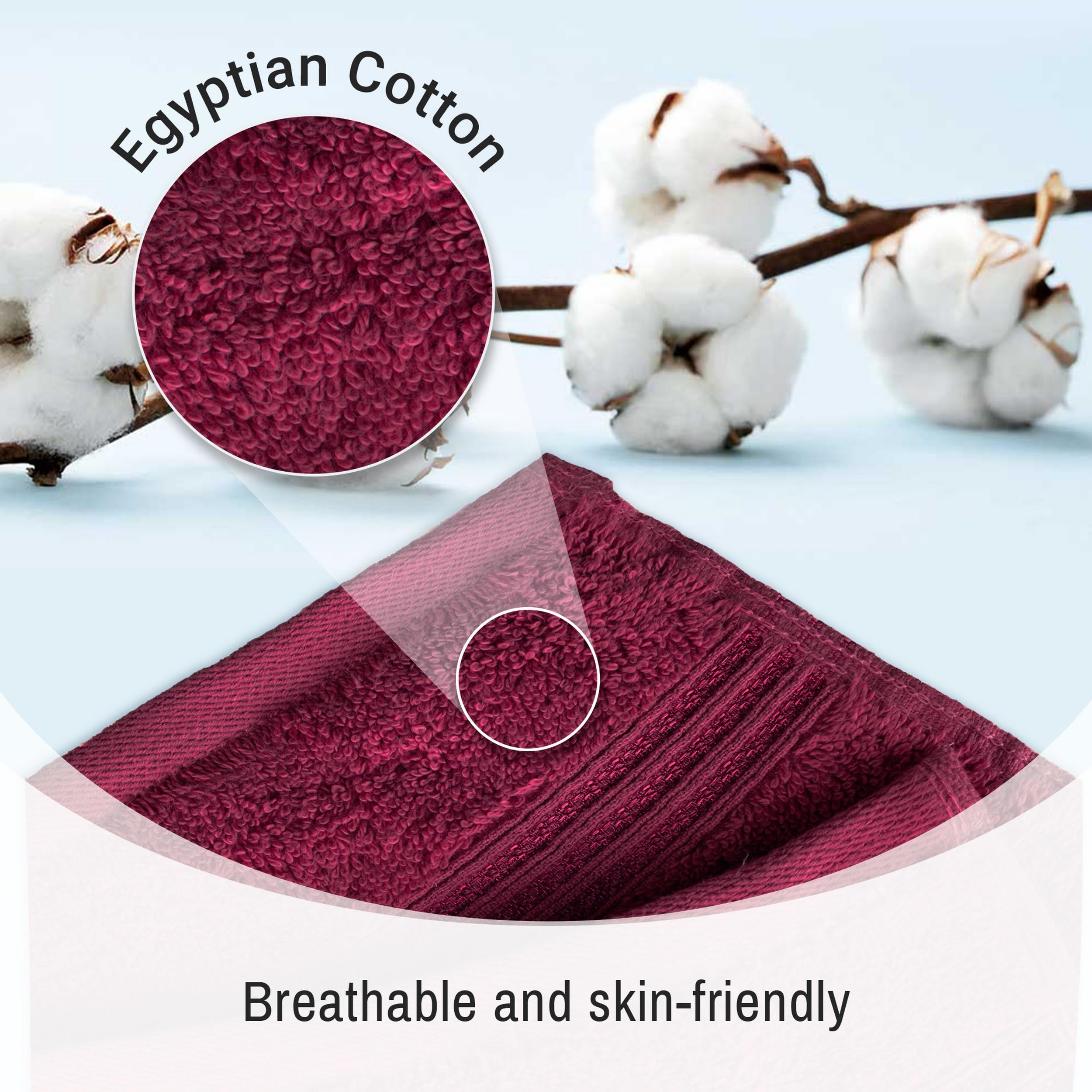 Premium BNM Egyptian Cotton 8-Piece Towel Set - Ultra Soft & Absorbent Bath, Hand & Face Towels for Luxury Bathroom, Master Suite & Guest Bath Decor - Includes 2 Bath Towels, 2 Hand Towels & 4 Washcloths - Quick Dry, Hypoallergenic (Burgundy) - Perfect for Spa Days, Hotel-Style Bathrooms & Upscale Home Decor