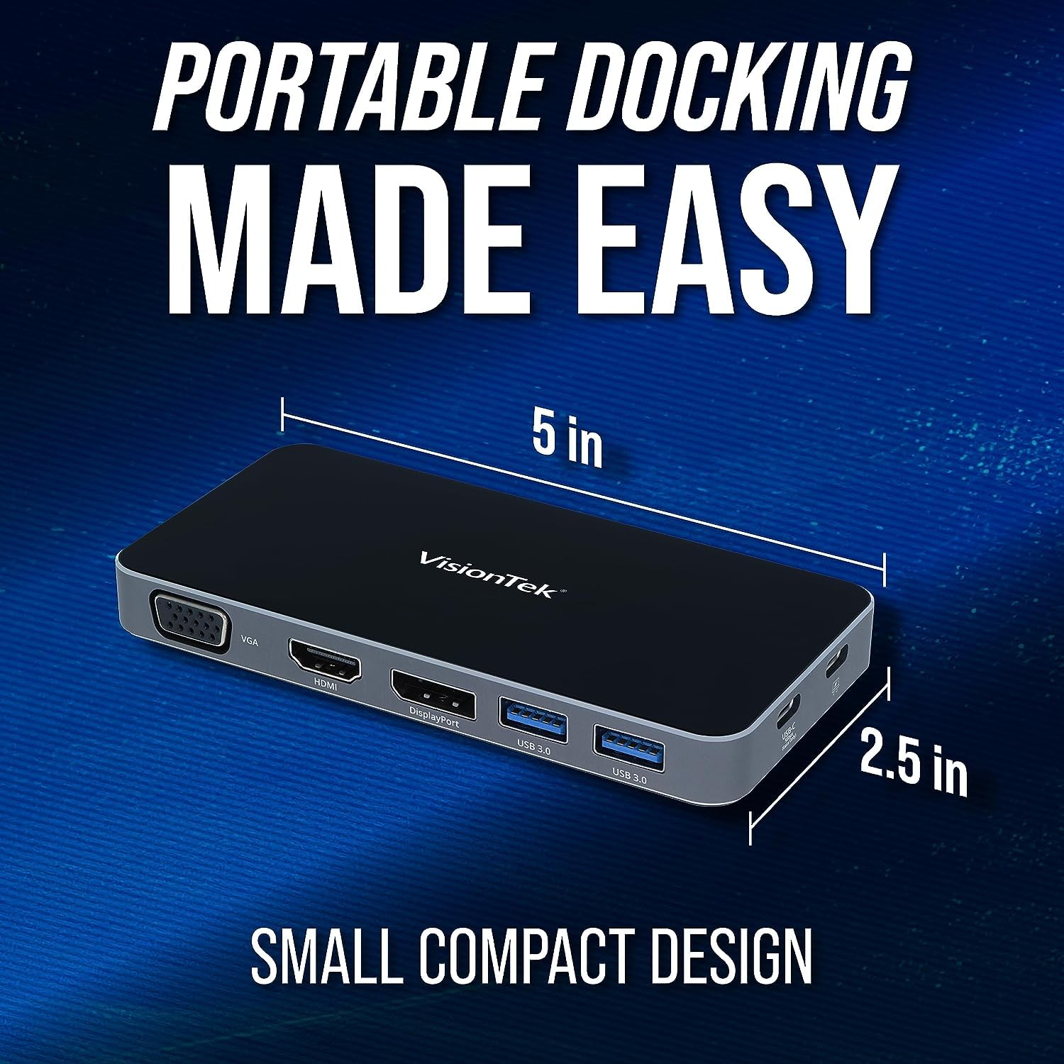 VisionTek VT210 Dual Monitor USB-C Docking Station with 100W Power Delivery - 4K HDMI, DisplayPort, VGA, 3 USB Ports for Windows, Mac, Chromebook & iPad - Perfect for Home Office & Remote Work Setup