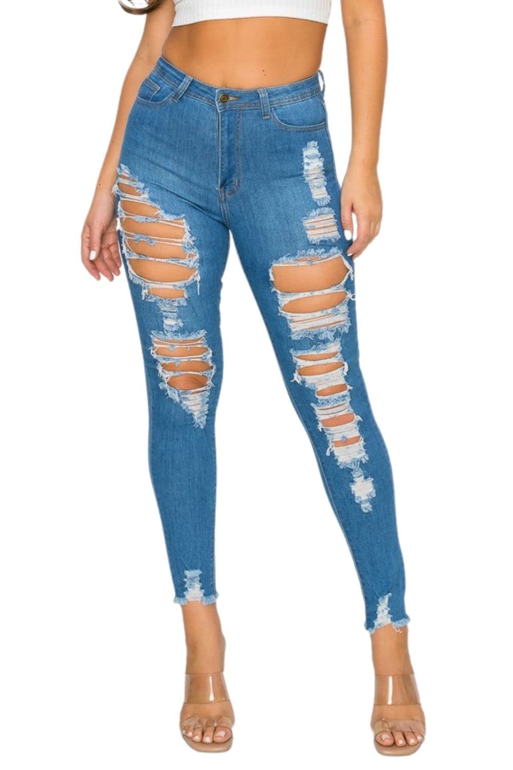 L.B FASHION Women's High Waisted Skinny Jeans - Stretch Denim Pants in Black, White & Khaki | Plus Size Comfort Fit | Perfect for Casual Wear, Office & Night Out