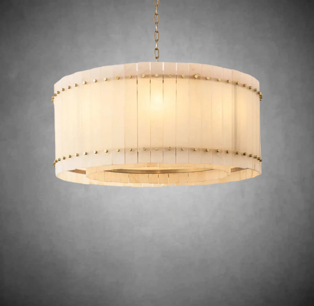 Lux Alabaster Round Chandelier - Modern Crystal Ceiling Light Fixture for Dining Room, Bedroom & Living Room | Elegant Home Decor Lighting