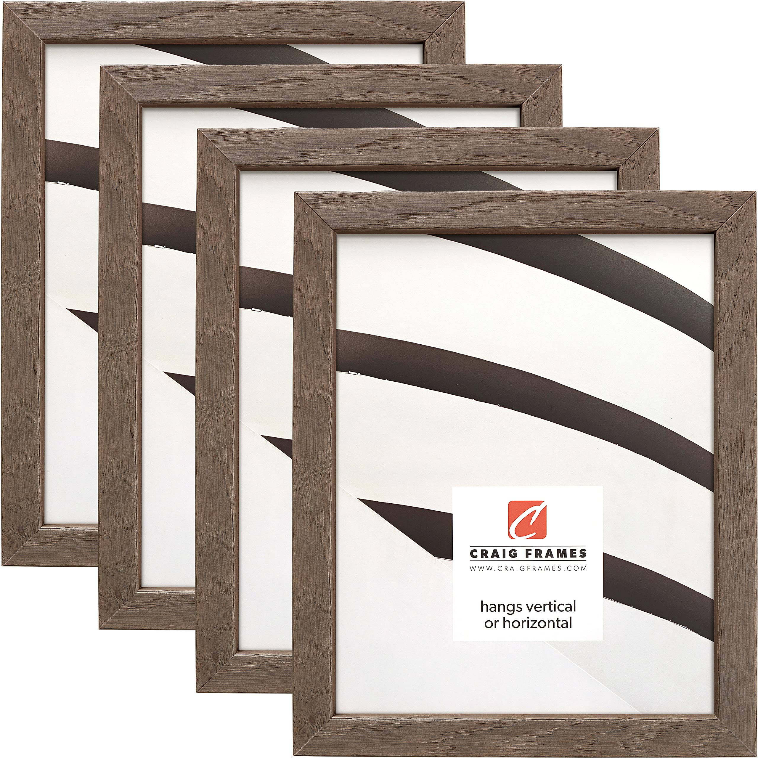 Craig Frames Farmhouse Essentials Tall Picture Frame - 10 x 12 Inch Brown & Grey Set of 4 - Perfect for Wall Decor, Family Photos, and Rustic Home Décor