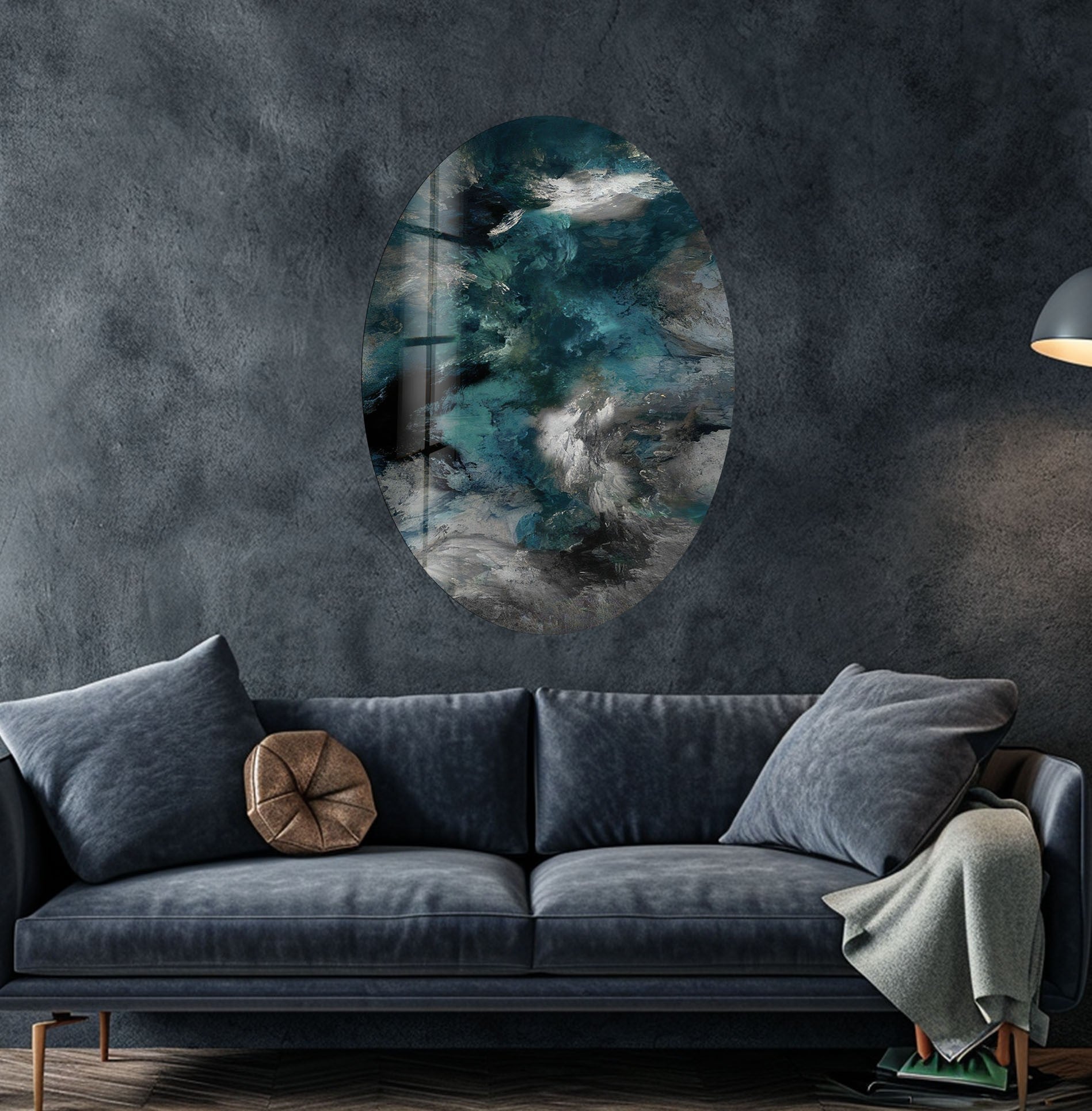 Abstract Smokey Glass Wall Art - Modern Asymmetric Oval Design for Living Room, Bedroom & Office Decor - Handmade Glass Artwork for Home & Interior Design