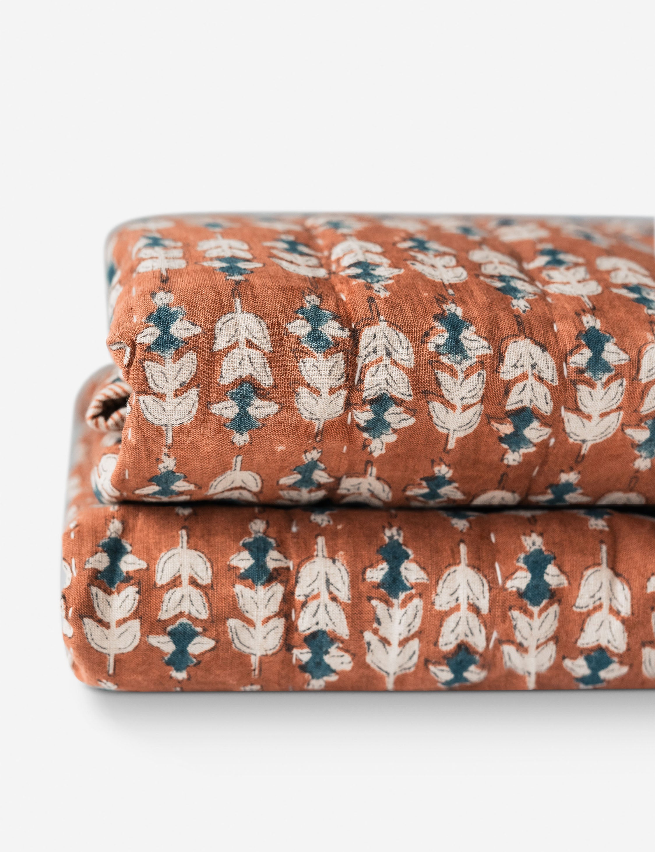 Blossom Block Print Quilt - Handmade Cotton Bedspread with Floral Design | Perfect for Boho Bedroom Decor, Cozy Throw Blanket & Farmhouse Style Home