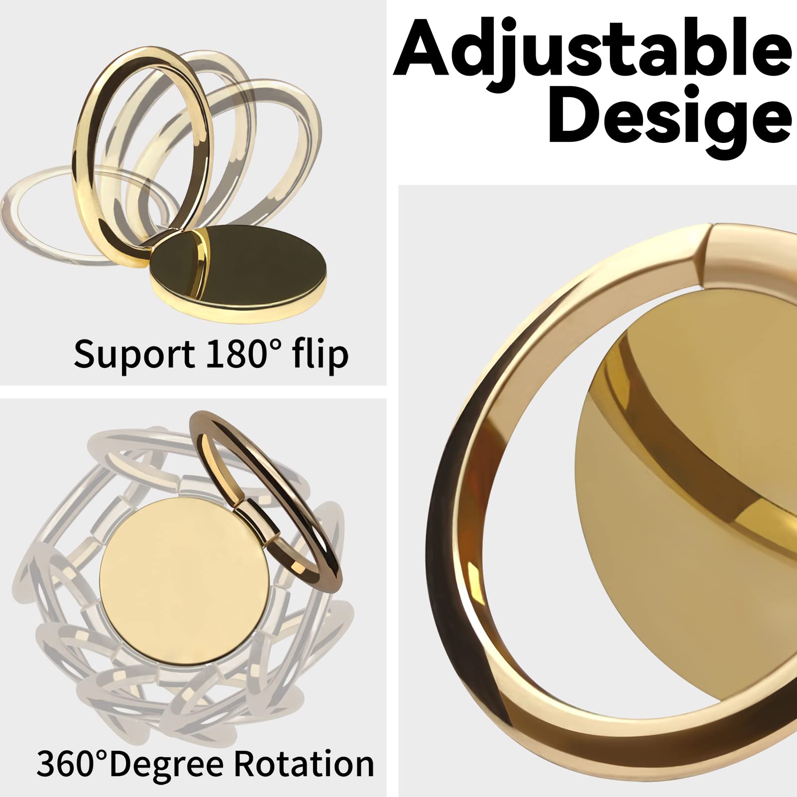360° Rotating Metal Phone Ring Holder - Magnetic Car Mount Compatible, Finger Grip Stand for iPhone & Samsung (Gold) | Perfect for Driving, Watching Videos & Secure One-Handed Use